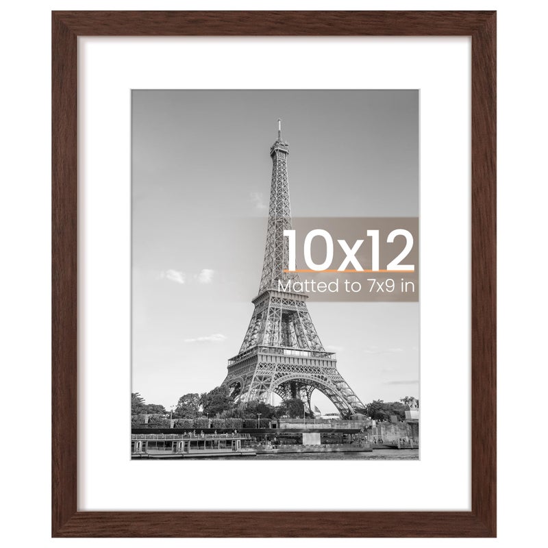 upsimples upsimples 10x12 Picture Frame  Display Pictures 7x9 with Mat or 10x12 Without Mat  Wall Hanging Photo Frame  Brown  1 Pack - Image 1