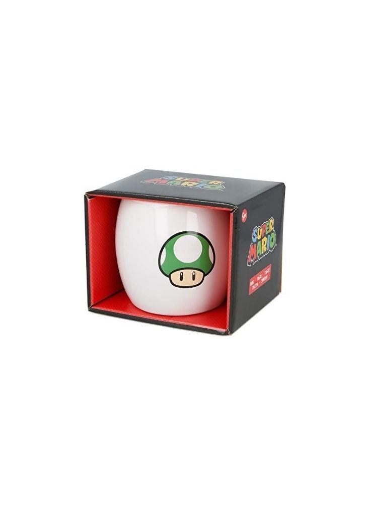 Premium Super Mario 1-Up Mushroom Mug – White Ceramic Coffee Cup with Green Mushroom Print - Image 2