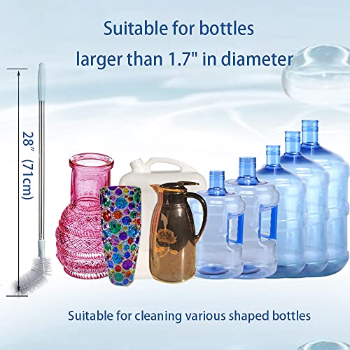 kehail 2 Pack 28" Long Bottle Brush, 3 & 5 Gallon Bottle Cleaner Brush, Nylon Bristles and Stainless Steel Handle Bendable Replaceable Brush Head Bottle Cleaning Brush - Image 3