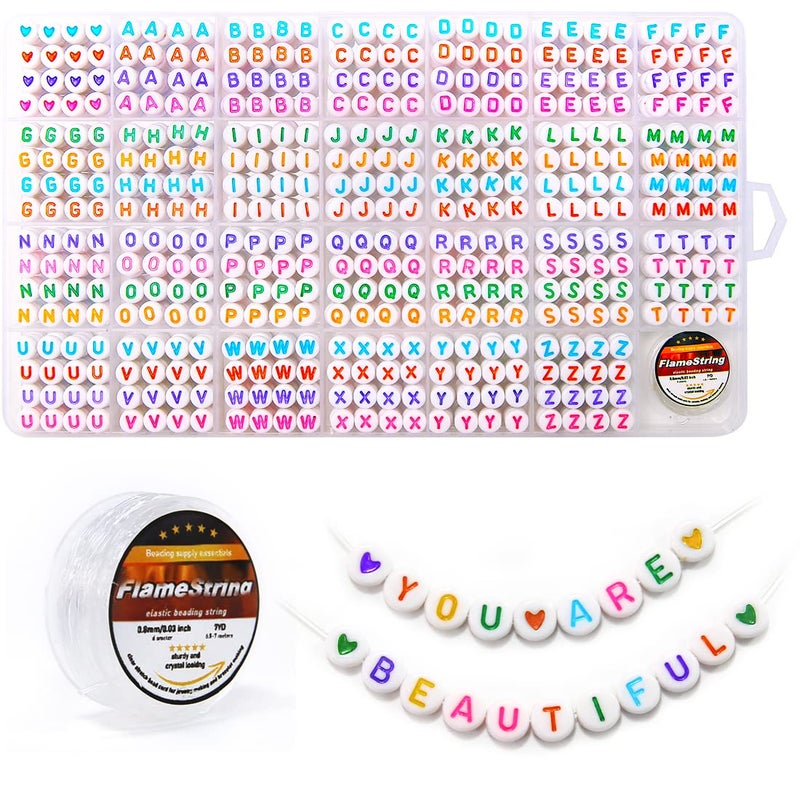 Eppingwin 1400 pcs Letter Beads 4x7 mm Beads Beads for Jewelry Making Beads for Bracelet Making Alphabet Beads in 28 Grid Box White Colored