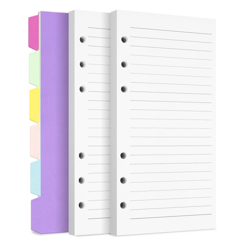 Billtigif A6 Refill Paper Planner Inserts, 6-Hole Loose Leaf Paper, College Ruled Loose Leaf with Binder Dividers, Punched Notebook Refills for 6-Ring Refillable Binder, 240 Pages, White - Image 1
