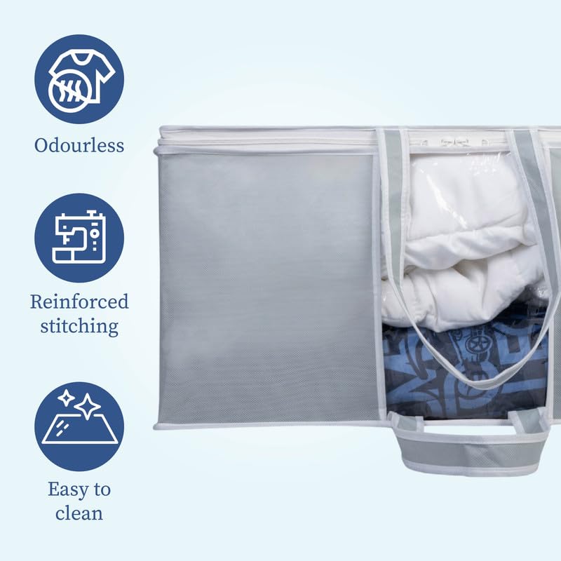 HomeStrap Set Of 2 Non Woven Underbed Storage Organizer/Blanket Cover Bag With Transparent Window&Front Handle For Quilt,Clothes(Grey)(Featured On Shark Tank)(Non-Woven),43 Centimeters,32 Centimeters - Image 4
