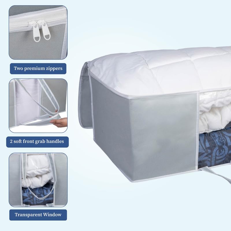 HomeStrap Set Of 2 Non Woven Underbed Storage Organizer/Blanket Cover Bag With Transparent Window&Front Handle For Quilt,Clothes(Grey)(Featured On Shark Tank)(Non-Woven),43 Centimeters,32 Centimeters - Image 3