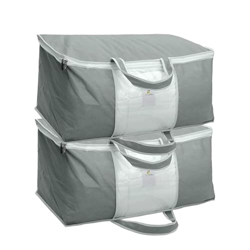 HomeStrap Set Of 2 Non Woven Underbed Storage Organizer/Blanket Cover Bag With Transparent Window&Front Handle For Quilt,Clothes(Grey)(Featured On Shark Tank)(Non-Woven),43 Centimeters,32 Centimeters - Image 1