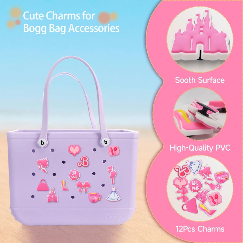 Yonuni 12Pcs Charms for Bitty Bogg Bag Accessories,PVC Pink Princess Bag Charms Compatible with Bogg Bag Original All Models and Simply Southern Totes,Inserts Charm Rubber Beach Bag Accessories - Image 3