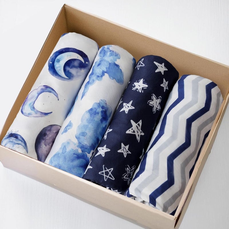FIGEPO 4 Pack Breathable Bassinet Sheets for Baby Boys Neutral Unisex Soft Bassinet Fitted Sheets for Toddler Travel Bassinet Sky - Image 1