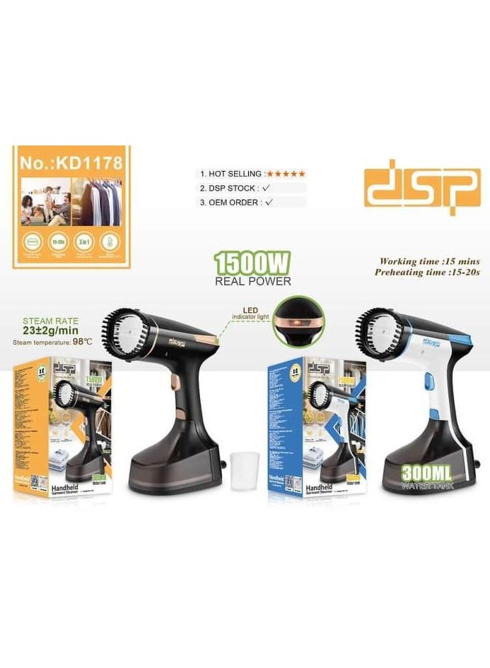 DSP Portable Steam Iron 1500W 300ml 2-Step Steam Control | Detachable Cloth Brush & Storage Bag - Ergonomic Design - Ultra Lightweight Black