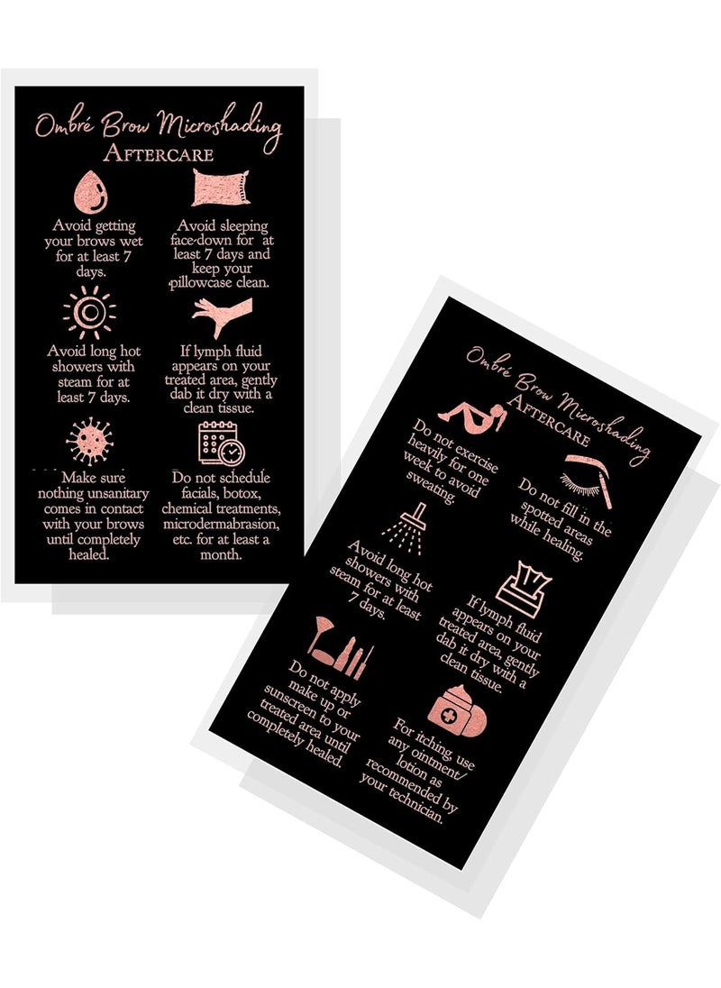 Boutique Marketing LLC Boutique Marketing LLC Ombre Brow Microshading Aftercare Instructions Card  50 Pack 2x35 inches Business Size Snatched Brows Black with Rose Gold Foil Color Design black rose gold 