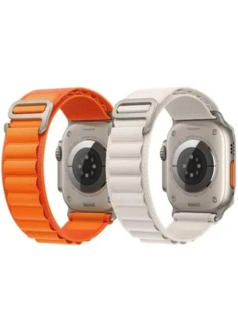 Rabos - 2Pack for Apple Watch Alpine Loop Band 49mm/45mm/44mm Nylon Woven Sport Strap Compatible with iWatch Series 8/Ultra/7/SE/6/5/4/3/2/6 White/Orange - Image 1