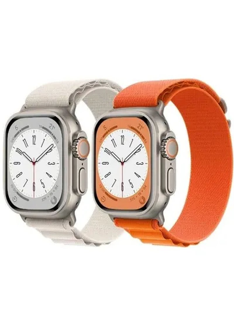 Rabos - 2Pack for Apple Watch Alpine Loop Band 49mm/45mm/44mm Nylon Woven Sport Strap Compatible with iWatch Series 8/Ultra/7/SE/6/5/4/3/2/6 White/Orange - Image 1