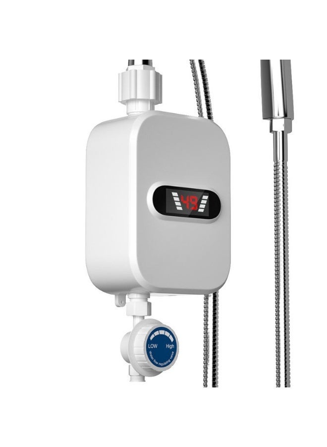 Macon Instant Electric Tankless water heater with shower head, temperature control, and LED display, in white. - Image 1