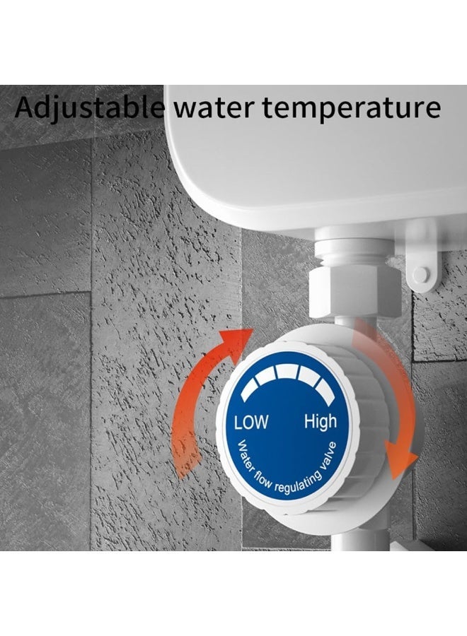 Macon Instant Electric Tankless water heater with shower head, temperature control, and LED display, in white. - Image 2