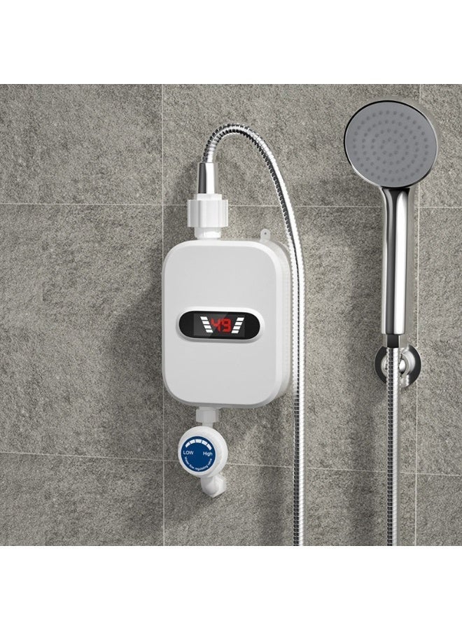 Macon Instant Electric Tankless water heater with shower head, temperature control, and LED display, in white. - Image 3