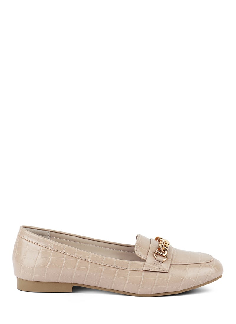 London Rag Beige Gold Chain Detail Flat Loafers  - Image 1