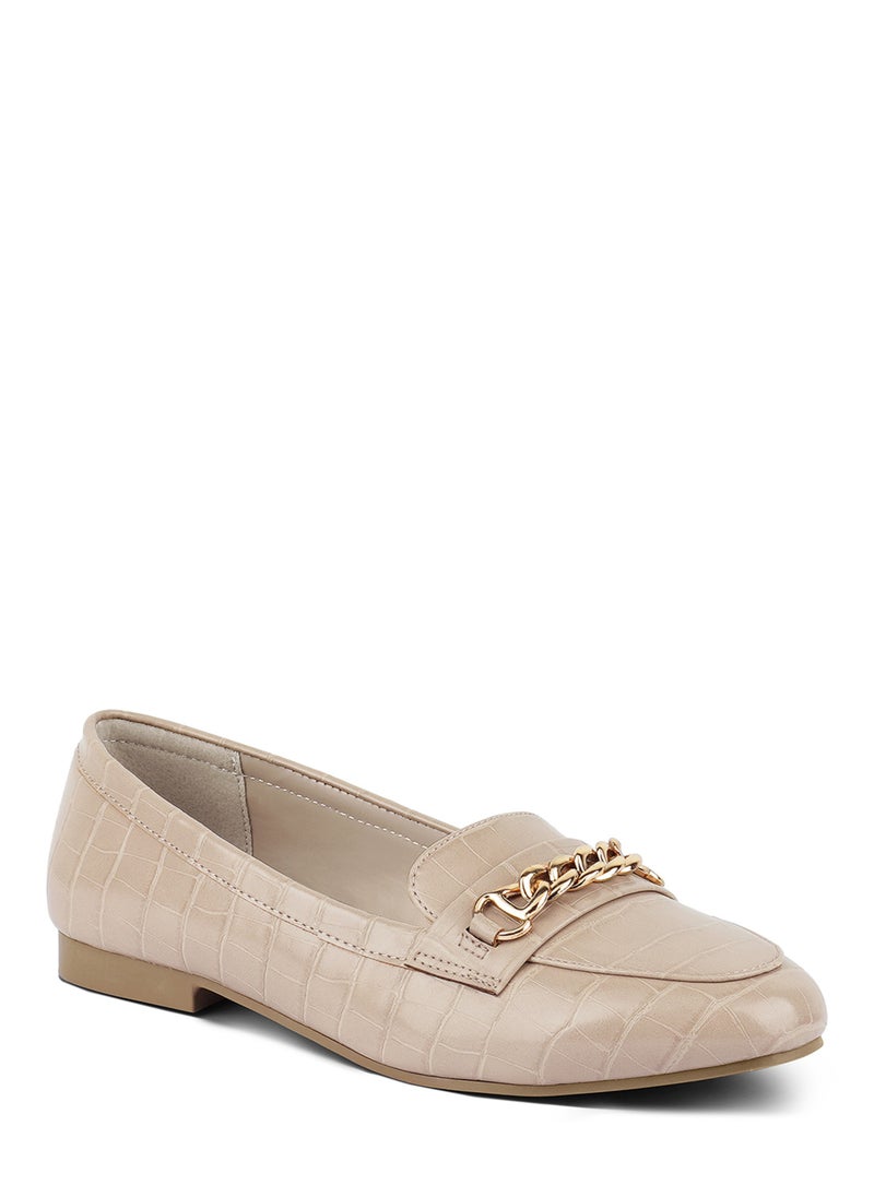 London Rag Beige Gold Chain Detail Flat Loafers  - Image 2