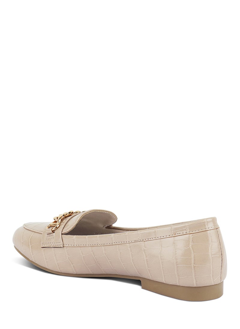 London Rag Beige Gold Chain Detail Flat Loafers  - Image 3