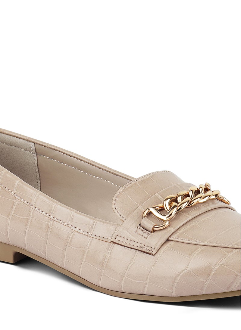 London Rag Beige Gold Chain Detail Flat Loafers  - Image 5