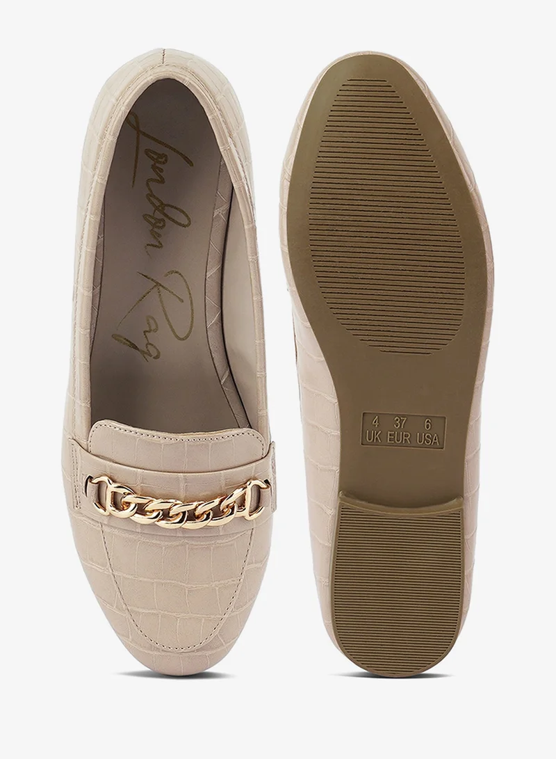 London Rag Beige Beige Gold Chain Detail Flat Loafers for Women | Best Price UAE
