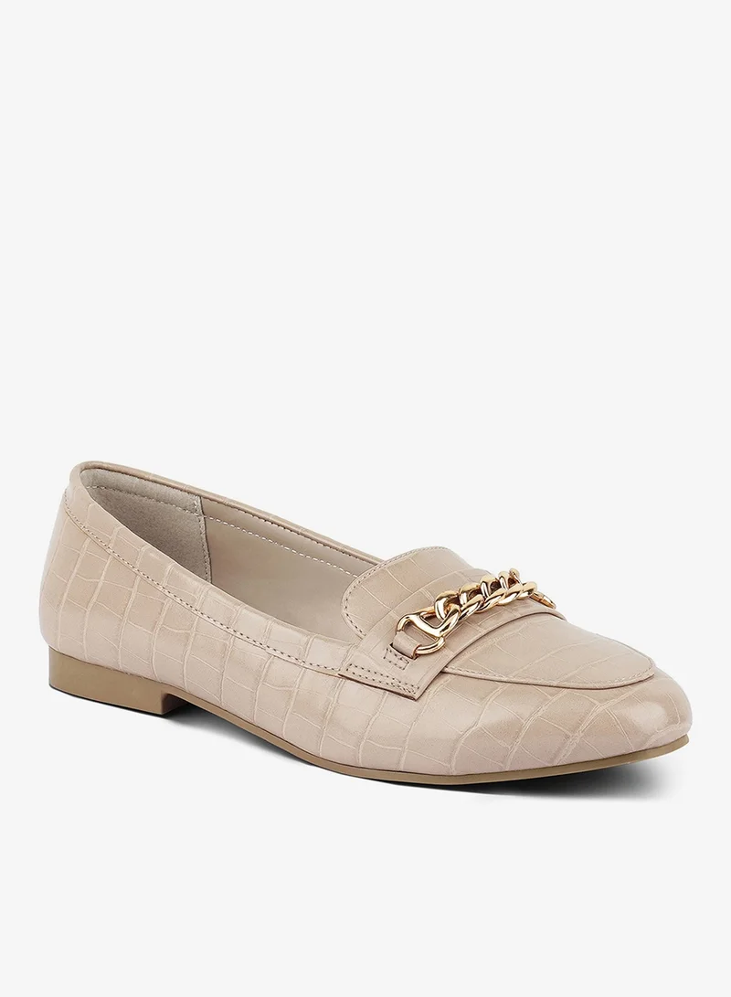 London Rag Beige Beige Gold Chain Detail Flat Loafers for Women | Best Price UAE