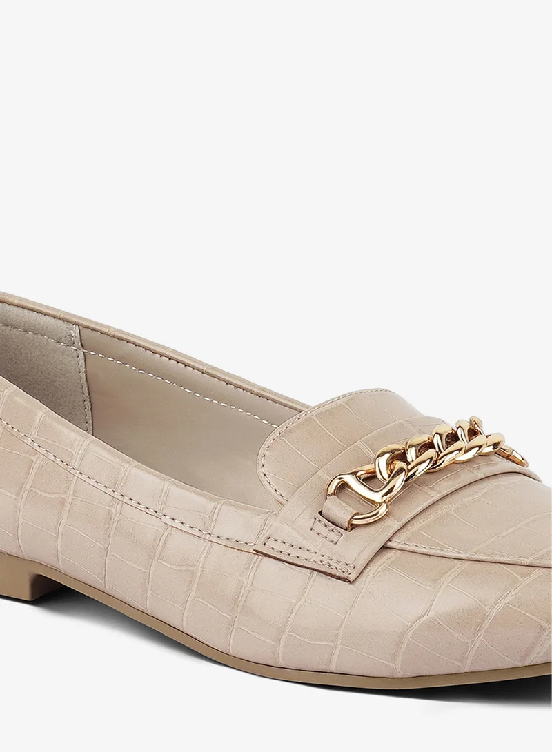 London Rag Beige Beige Gold Chain Detail Flat Loafers for Women | Best Price UAE