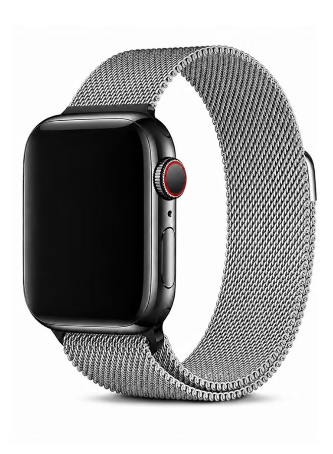 ELTRAZONE Magnetic Milanese Loop Band Compatible with Apple Watch Ultra 3/2/1, Series 11/10/9/8/7/6/5/4/3/2/1 & SE 3/2/1, Stainless Steel Mesh Strap, Adjustable Magnetic Closure, 42/44/45/46/49mm Silver - Image 1