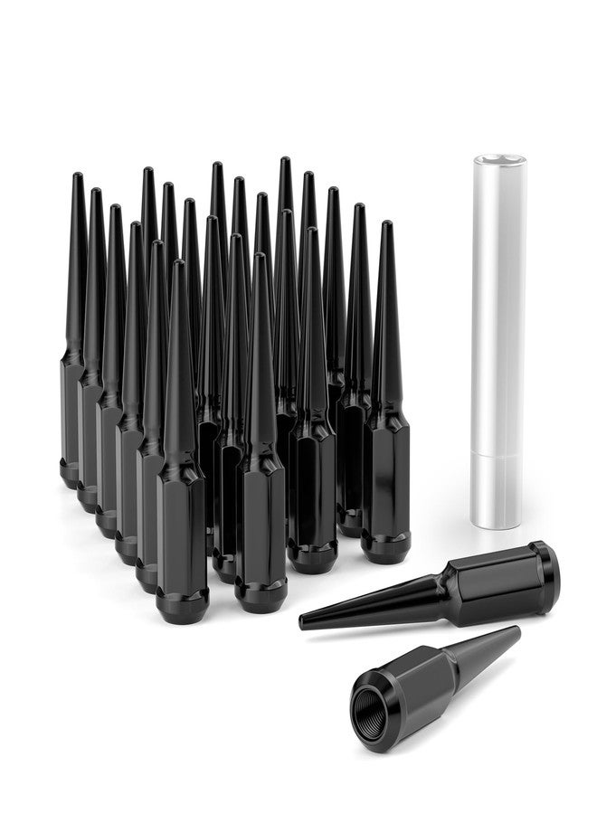 EZISOE 24pcs M14x1.5 Spike Wheel Lug Nuts, Closed End Spike Lug Nuts with 1 Socket Key, Conical Bulge Seat, Compatible with Silverado/Sierra 1500, Black - Image 1