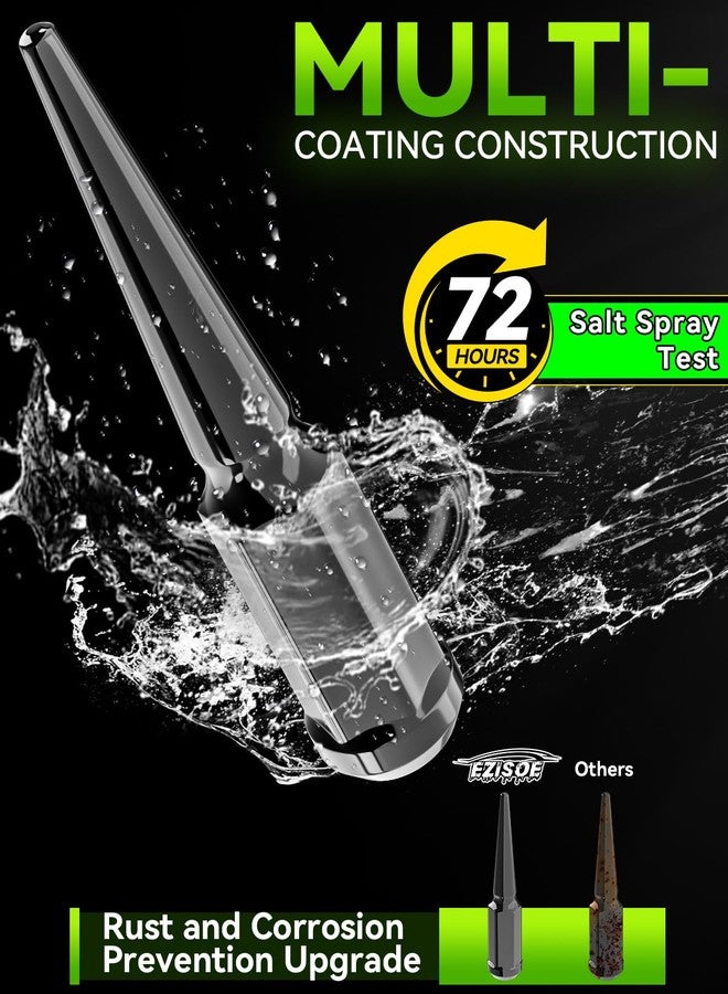 EZISOE 24pcs M14x1.5 Spike Wheel Lug Nuts, Closed End Spike Lug Nuts with 1 Socket Key, Conical Bulge Seat, Compatible with Silverado/Sierra 1500, Black - Image 3