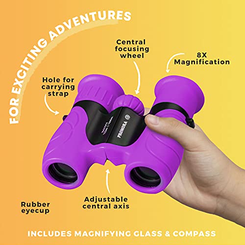 Promora Binoculars for Kids, Set with Magnifying Glass & Compass Purple - Perfect Toy for Little Boys and Girls, Kids Binoculars for 3-12 Years Boys and Girls Present for Toddler - Image 2