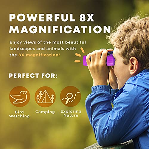 Promora Binoculars for Kids, Set with Magnifying Glass & Compass Purple - Perfect Toy for Little Boys and Girls, Kids Binoculars for 3-12 Years Boys and Girls Present for Toddler - Image 4