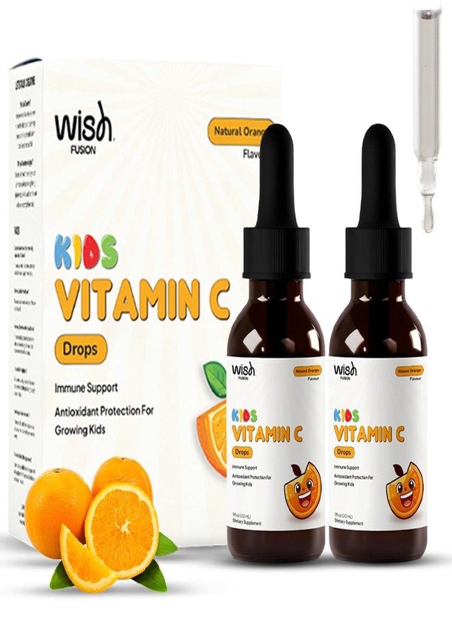 Wish Fusion قطرات فيتامين سي السائلة للأطفال من ويش فيوجن لدعم المناعة اليومي، فيتامين سي سائل للأطفال، قطرات سهلة الامتصاص لفيتامين سي للأطفال الصغار، استخدام يومي لطيف، مناسب للرضع، عبوتان × 30 مل - Image 1