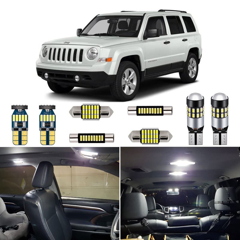 مجموعة إضاءة داخلية LED من AUTOGINE مكونة من 6 قطع لنموذج جيب باتريوت 2007 2008 2009 2010 2011 2012 2013 2014 2015 2016 2017، إضاءة داخلية بيضاء فائقة السطوع 6000K، أدوات تركيب مرفقة