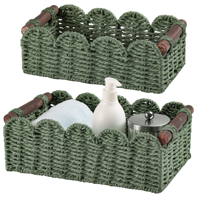 DUO ER Storage Basket Wicker Baskets for Organizing Toilet Paper Storage Basket for Toilet Tank Top,Green - Image 1