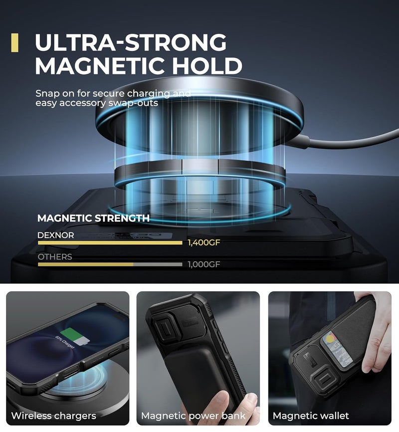 Dexnor for iPhone 16 Case with Slide Camera Cover & Adjustable Kickstand & Built-in Screen Protector,Compatible Wireless Charging Shockproof Bumper Cases Heavy-Duty Magnetic Protective Cover,Black - Image 3