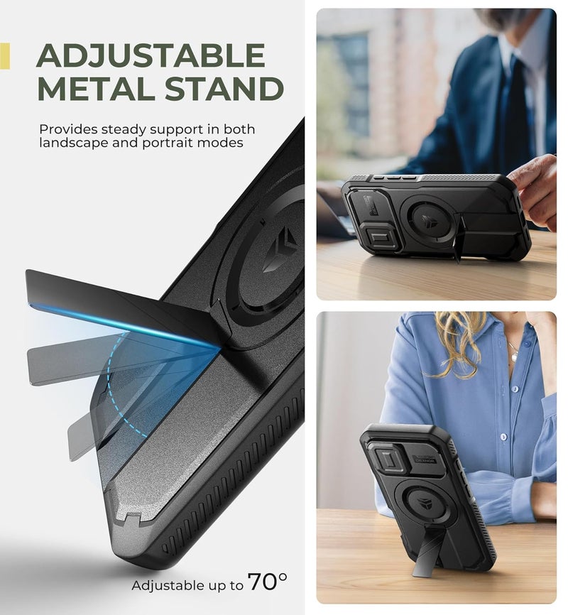 Dexnor for iPhone 16 Case with Slide Camera Cover & Adjustable Kickstand & Built-in Screen Protector,Compatible Wireless Charging Shockproof Bumper Cases Heavy-Duty Magnetic Protective Cover,Black - Image 5