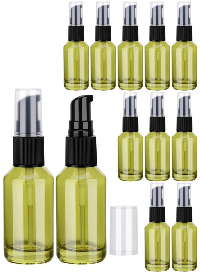 Segbeauty 12pcs 1oz Glass Empty Travel Size Bottles for Creams, Refillable Lotion Pump Bottle Dispenser, 30ml Liquid Travel Containers, Green Mini Lotion Container Foundation Cosmetics Pump Dispensers - Image 1