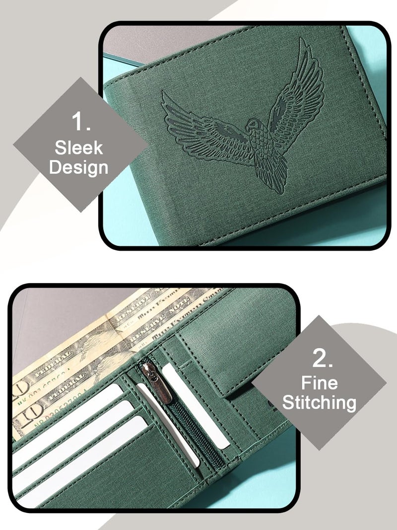 SAMTROH Vegan Leather Wallet for Men | Vintage Printed | Premium Vegan Leather Craftsmanship | 3 Card Slots I 2 Cash Compartments & Secret Slots | 1 Coin Pocket. (Eagle, Green) - Image 5