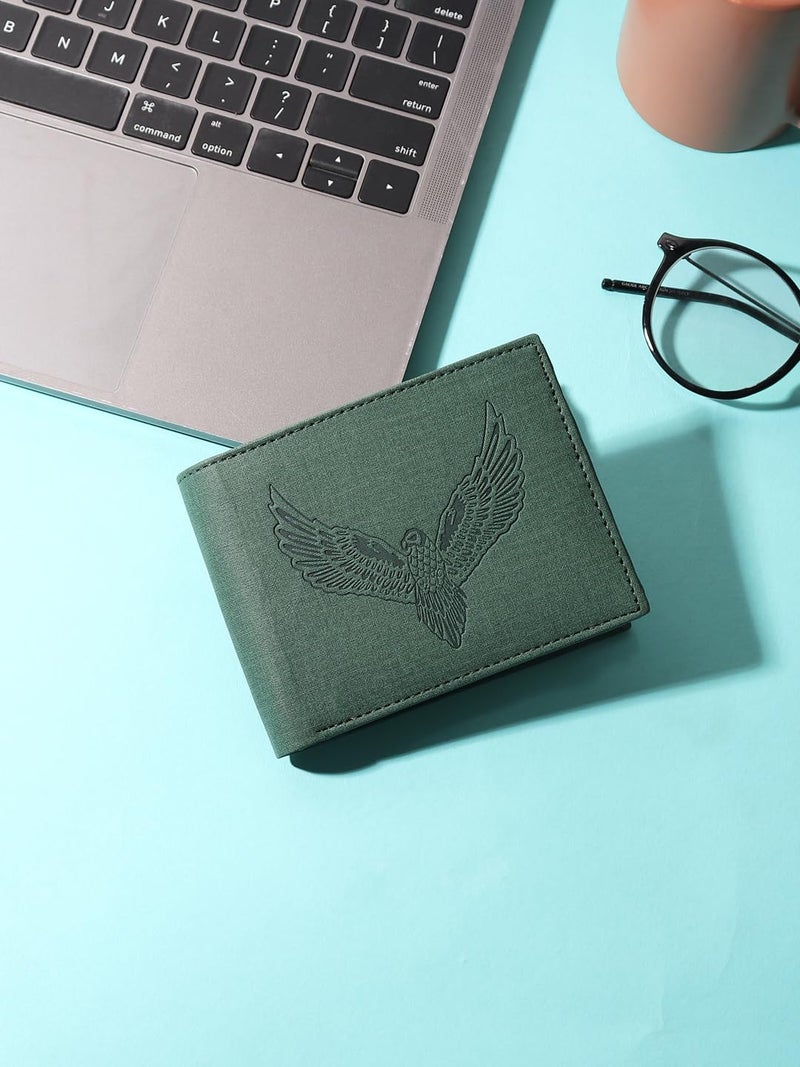 SAMTROH Vegan Leather Wallet for Men | Vintage Printed | Premium Vegan Leather Craftsmanship | 3 Card Slots I 2 Cash Compartments & Secret Slots | 1 Coin Pocket. (Eagle, Green) - Image 2