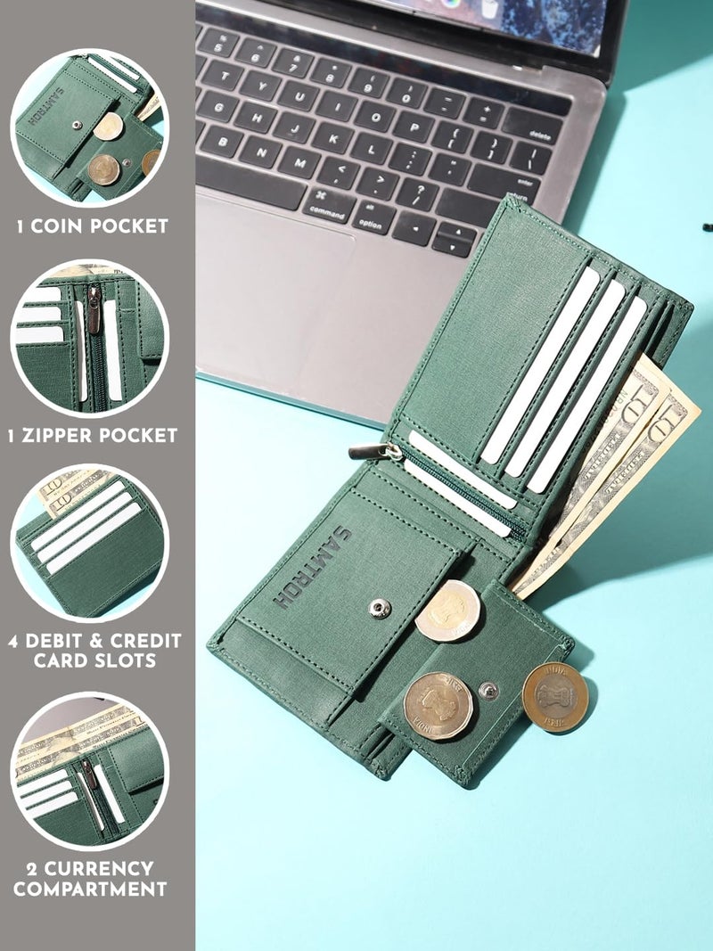 SAMTROH Vegan Leather Wallet for Men | Vintage Printed | Premium Vegan Leather Craftsmanship | 3 Card Slots I 2 Cash Compartments & Secret Slots | 1 Coin Pocket. (Eagle, Green) - Image 3