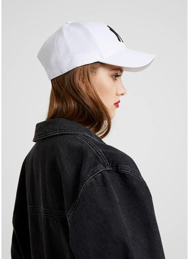 Unisex Cotton Baseball Cap, Adjustable Snapback, White with Black Logo - Image 1