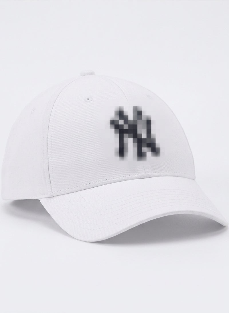Unisex Cotton Baseball Cap, Adjustable Snapback, White with Black Logo - Image 2