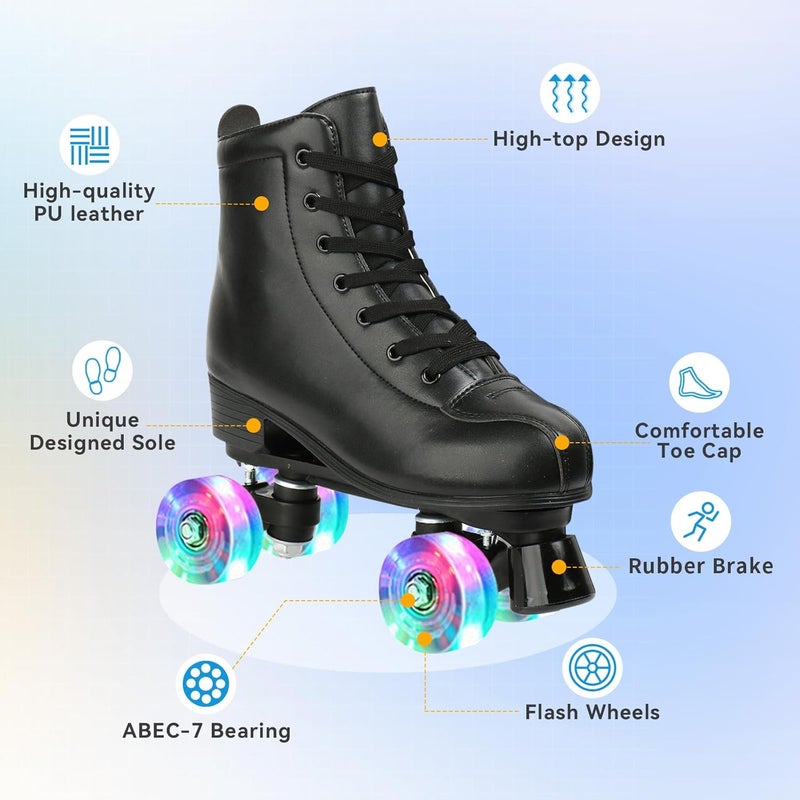 XUDREZ High-Top PU Leather Roller Skates with Flash Wheels and Carry Bag - Image 2