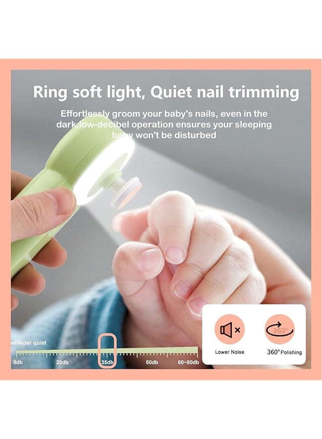 Excefore Baby Electric Nail Buffer Kit Safe Easy Rechargeable Baby Nail File Baby Nail Trimmer Ring Led Light 6 Buffer Pads Ideal For Newborns Toddlers Children'S Fingernails/Toenails (Green File) - Image 3