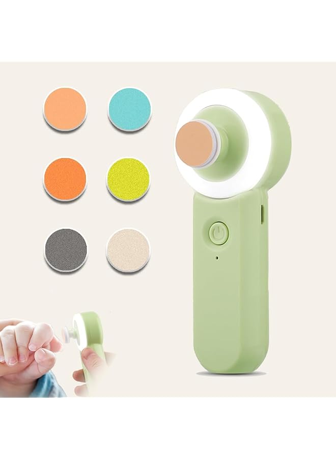 Excefore Baby Electric Nail Buffer Kit Safe Easy Rechargeable Baby Nail File Baby Nail Trimmer Ring Led Light 6 Buffer Pads Ideal For Newborns Toddlers Children'S Fingernails/Toenails (Green File) - Image 1