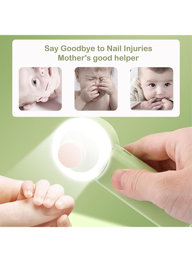 Excefore Baby Electric Nail Buffer Kit Safe Easy Rechargeable Baby Nail File Baby Nail Trimmer Ring Led Light 6 Buffer Pads Ideal For Newborns Toddlers Children'S Fingernails/Toenails (Green File) - Image 2