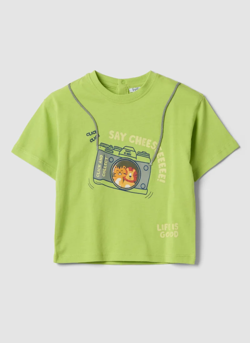 او في اس OVS Green Short-Sleeve Pure Cotton T-Shirt