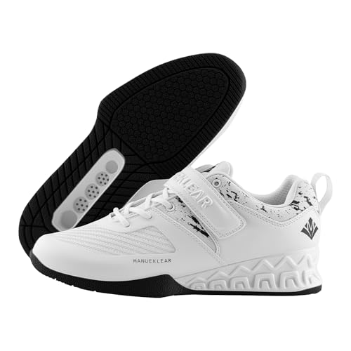 M MANUEKLEAR MANUEKLEAR Strong Anti-Slip Deadlift Lifting Squat Shoes for Men, Professional Training Weightlifting Shoes for Men and Women with Rubber Non-Slip Sole Bright White - Image 1