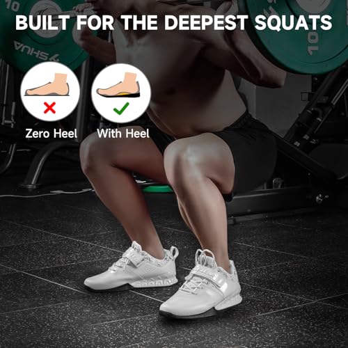 M MANUEKLEAR MANUEKLEAR Strong Anti-Slip Deadlift Lifting Squat Shoes for Men, Professional Training Weightlifting Shoes for Men and Women with Rubber Non-Slip Sole Bright White - Image 3