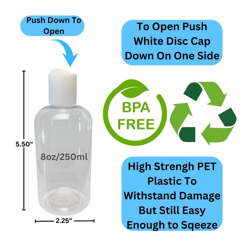 Serious Soil Plastic Squeeze Bottles with Disc Cap, 8 oz/2-Pack, Travel Size, Refillable, BPA-Free, Leak Proof, for Cosmetics, Shampoo, Lotion, Body Soap, Essential Oils, Household Use, and Personal Care - Image 2