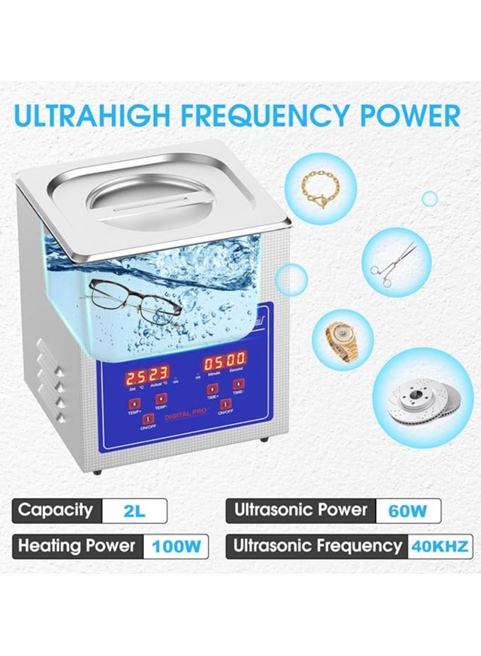 AROAQ 2L Professional Ultrasonic Cleaner Machine, 40kHz Digital Jewellery Ultrasonic Cleaner 304 Stainless Steel with Timer and Heater - Image 2