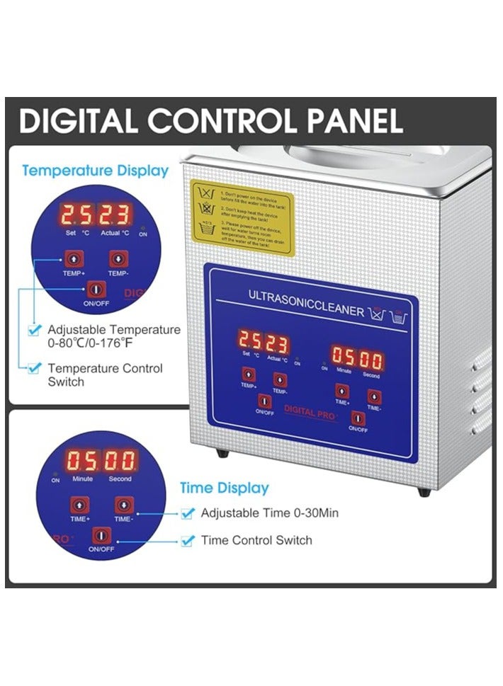 AROAQ 2L Professional Ultrasonic Cleaner Machine, 40kHz Digital Jewellery Ultrasonic Cleaner 304 Stainless Steel with Timer and Heater - Image 3